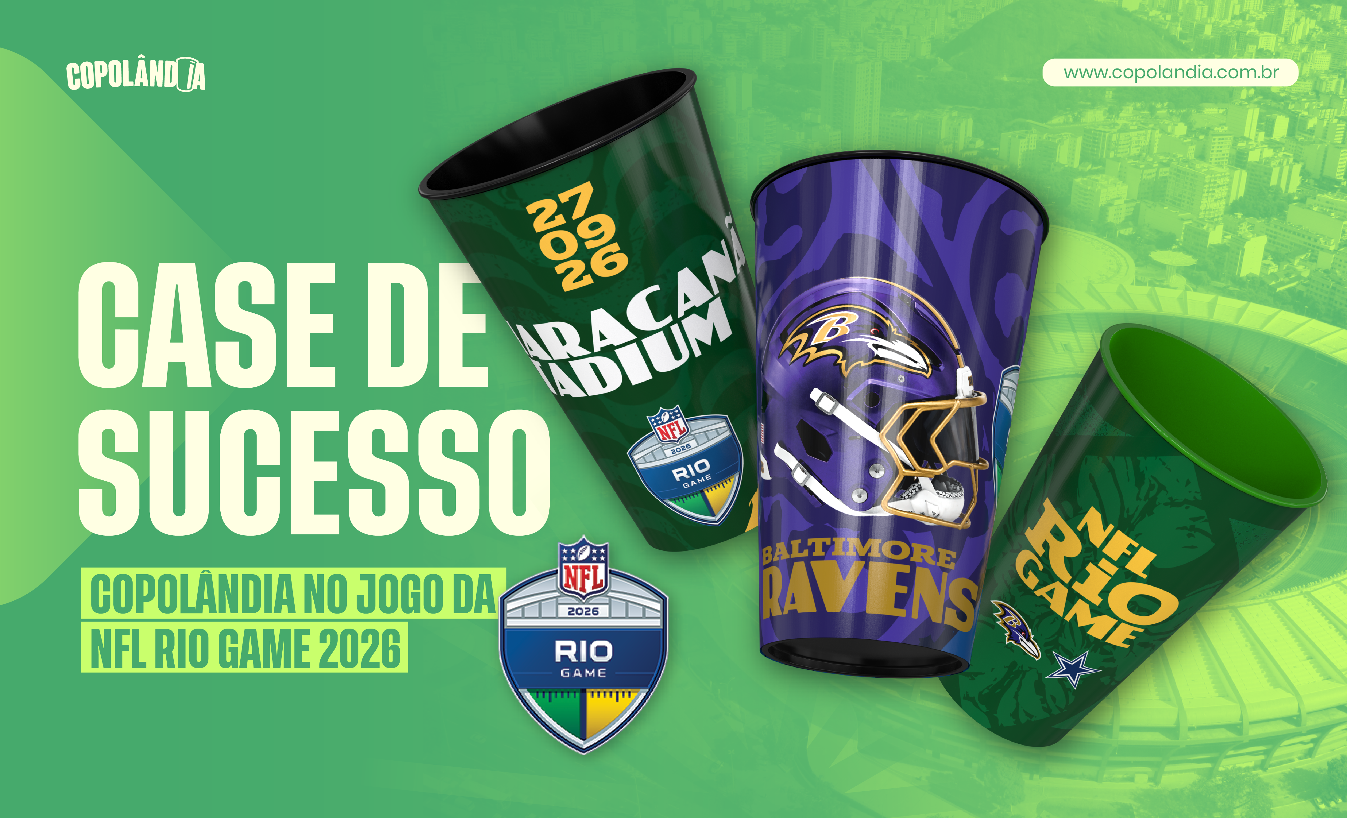 NFL Rio Game 2026: copos personalizados para eventos